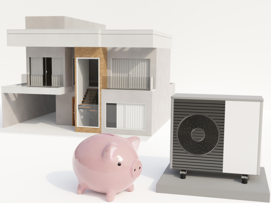 Habitation avec un chauffage et une tirelire pour illustrer l'économie que vous réalisez en optant pour le réseau de chaleur